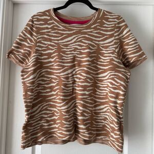 Anthropologie Zebra Knit Short-Sleeve Sweater Top – XL – Neutral Tan & Cream